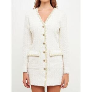 Endless Rose V-Neck Button-Front Tweed Dress Sz M